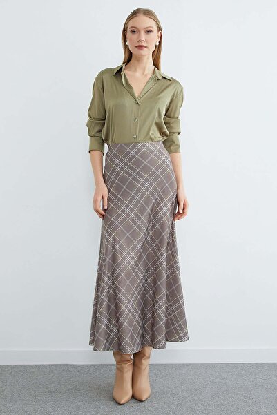 Fulla Moda Plaid Patterned Maxi Length Satin Skirt