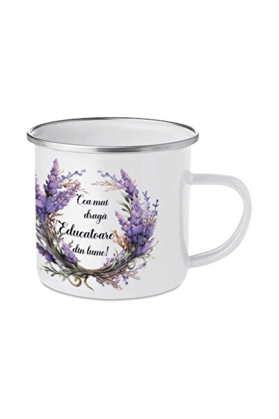 OEM Personalized White Enamel Mug with Dedication 'Cuscra', Lavender Theme, 3...