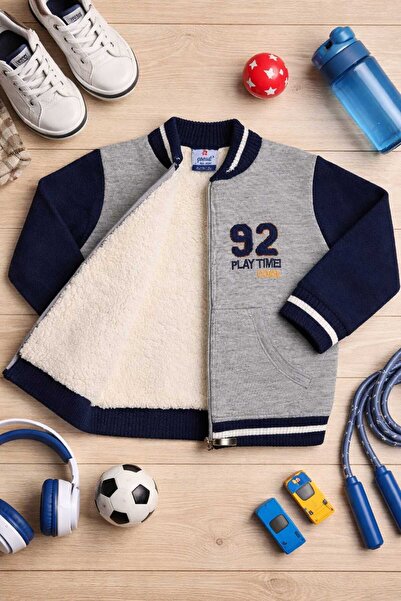 a baby Steel Knitted Plush Lined Children's Cardigan