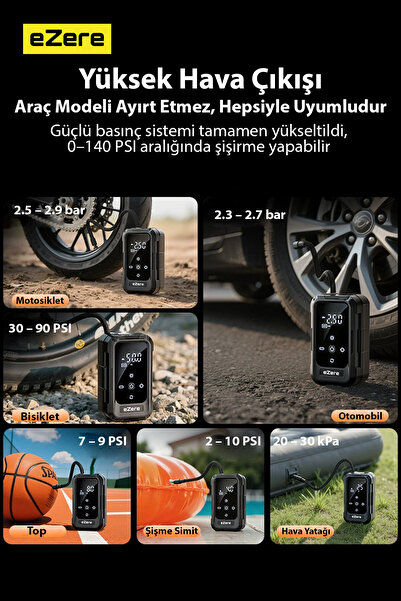 EZERE AirForce Pump X kablosuz lastik hava pompası GRI