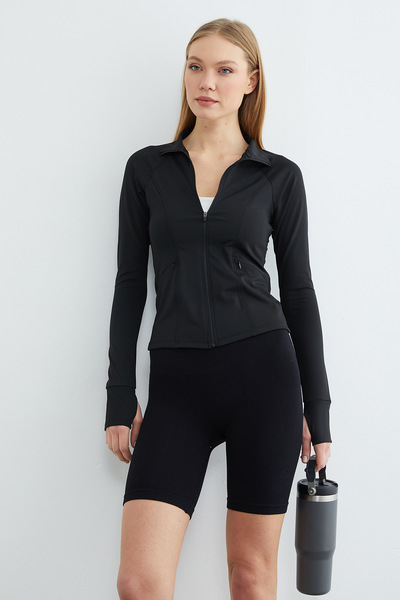 Fulla Moda Fermuarlı Parmak Geçirmeli Slim Fit Spor Ceket