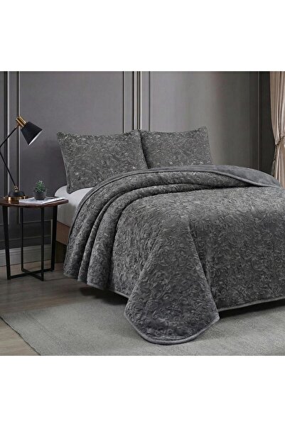 ALTINPAMUK Pătură moale dublă 220 x 240 antracit cu husă de pernă cadou
