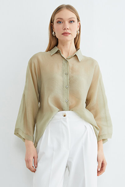 Fulla Moda Jacquard Capri Sleeve Transparent Shirt