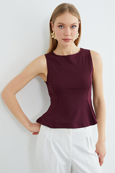 Fulla Moda Crew Neck Peplum Blouse