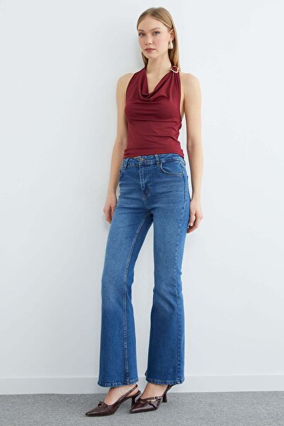 Fulla Moda High Waist Zipper Flare Jeans