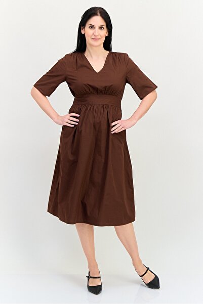 Fire & Glory Women Solid Midi Dress, Coffee Brown