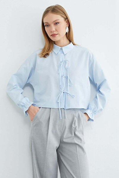 Fulla Moda Buttoned Crop Shirt with Tie Front