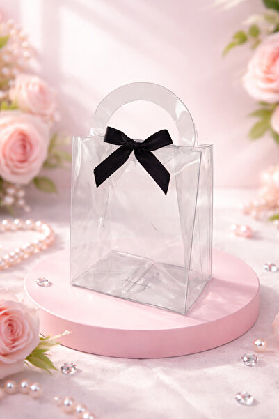 Rüya Kurdeleli Asetat şeffaf hediye çantası 12*10*6 cm (10 adet)