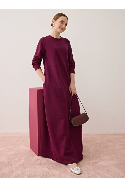 Benin Rochie Tesettür de bază cu detaliu buzunar - Cireșiu -