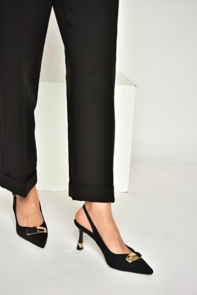 Fox Shoes Y308203804 Black Fabric Thin Heeled Women's Shoes