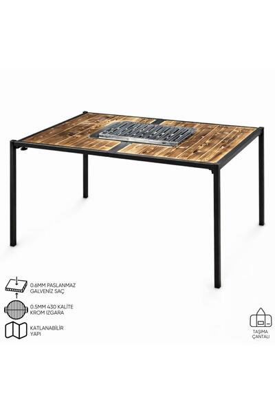 ARGEUS Katlanabilir Mangal Masa - Krom Izgaralı - 100cm*70cm*65cm