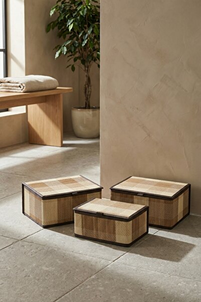 ACAR Nordic 3-Piece Bamboo Basket Set with Lid