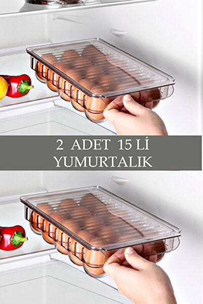 ORSA HOME 2 Pieces of 15-Piece Transparent Egg Storage Containers, Egg Holder...