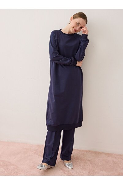 Benin Set de trening lung dublu cu mâneci raglan și decolteu crew - bleumarin -