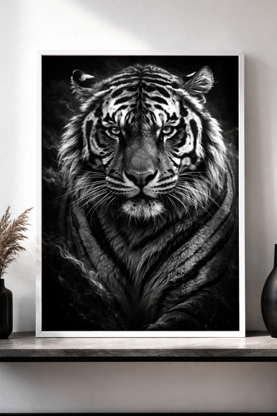 KAYABEY HOME Modern Siyah Beyaz Vahşi Ruh Duvar Tablosu – Beyaz Çerçeveli Güç...