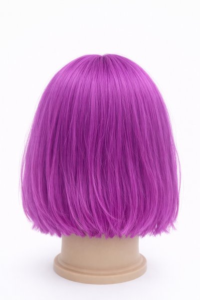 PARTİPORT Purple Short Bob Wig with Bangs Synthetic Women's Wig Party Cosplay Daily Use Natural Looking 31 cm