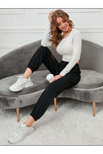 PEMBE KURDALE Pink Ribbonwomen's Black High Waist Jogger Sweatpants