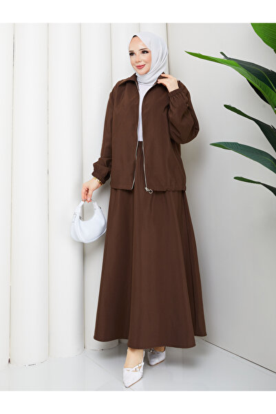 RACE FASHİON Zippered Bomber Jacket & Skirt Hijab Set Rc9025