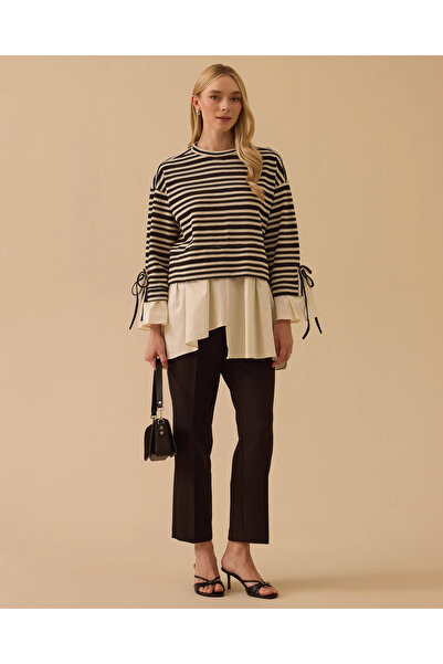 SCL Çift Kumaşlı Çizgili Gömlek Detaylı Tunik