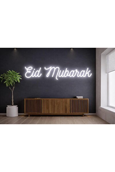 Slasa Eid Mubarak LED Neon Sign 9x46 cm 6mm Acrylic Base White Islamic Modern...