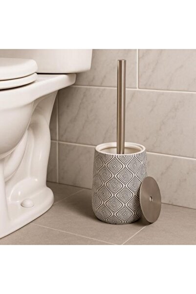 Generis Ceramic Bathroom Brush with Geometric Pattern and Metal Holder