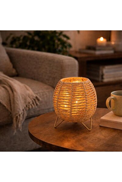 Generic Woven Decorative Lantern with Internal Lighting and Metal Base