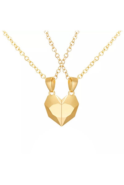EFAYN.RO Couple chain set with magnetic heart pendant, unisex, gold, 2 pcs, E...