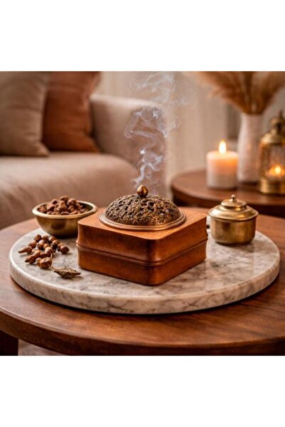 Generic Square Wooden Incense Burner with Decorative Metal Lid