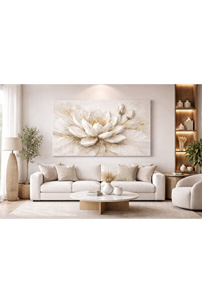 My canvas Kabartma Görünümlü Lotus Çiçeği Kanvas Tablo – Modern Rölyef 3D Dok...