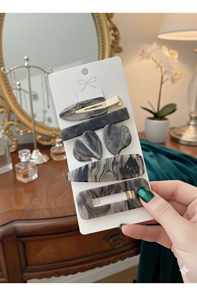 LUXENYA DESİGN Set of 6 Marble Patterned Women's Hair Clips with Gold Detail,...