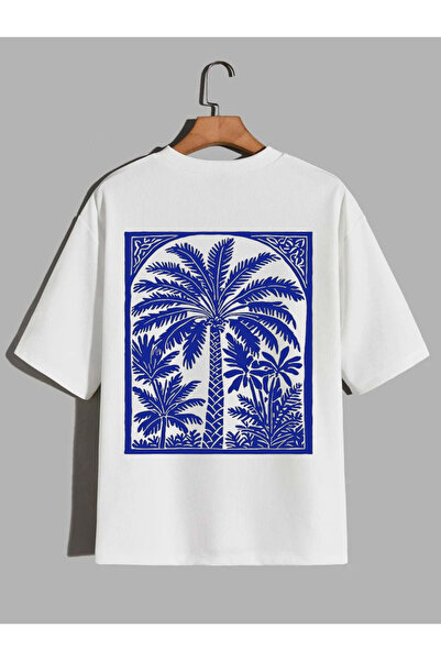 Rivox تي شيرت أبيض كبير الحجم للجنسين مصنوع من قماش القطن مطبوع عليه شجرة