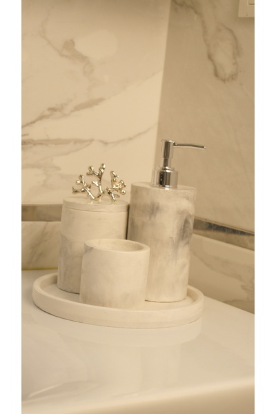 BeeCandleHome Beyaz Mermer Desenli Banyo Seti