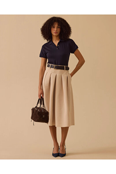 SEÇİL Polo Yaka Çift Parça Görünümlü Pileli Elbise