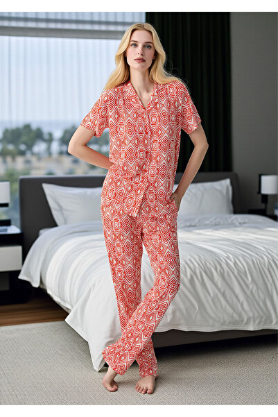 Soweto Geometric Patterned Short Sleeve Buttoned Pajama Set