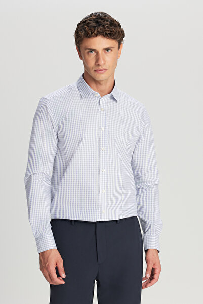 AC&Co / Altınyıldız Classics Мъжка синьо-бяла, нежелязна, 100% памучна, приле...