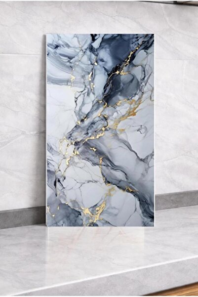Renkli Duvarlar Shiny Mavi Gold Mermer Desenli 60x30cm Yapışkanlı Mutfak Bany...