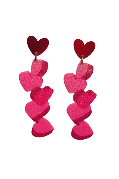 EFAYN.RO Women's long earrings with multiple hearts, cheerful fashion model, ...