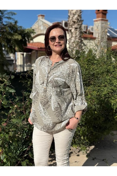 Punta Otantik Yg14015 Italian Three Button Cotton Linen Blouse Mink