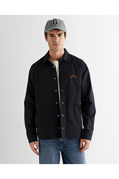 Gant Erkek Siyah Relaxed Fit Gömlek Yaka Logolu Ceket