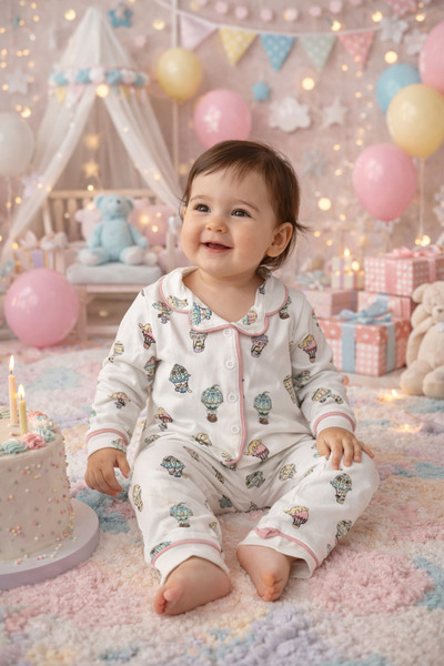 AKİ MODA KİDS Baby Girl Balloon Patterned Cotton Baby Pajama Set - Pink