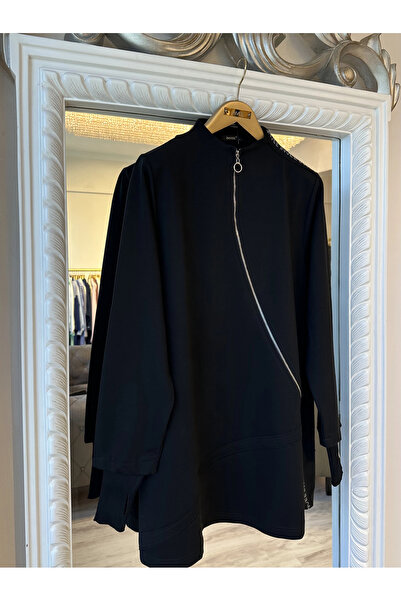 Invee Kadın Pamuk Karışımlı Fermuarlı Tunik - Siyah