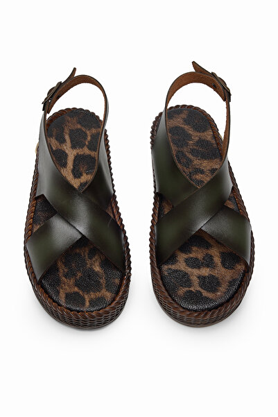 Tonny Black Women's Green Poly Sole Comfortable Cross-Strap Sandals