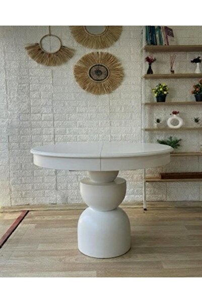 silla Boğum Ayaklı Masa Ahşap Yuvarlak Beyaz Renkli Açılır Masa (ÇAP 90 CM)