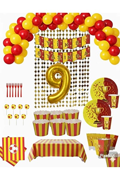 Mehca 8 kişilik Sarı kırmızı taraftar 9 yaş doğum günü konsepti