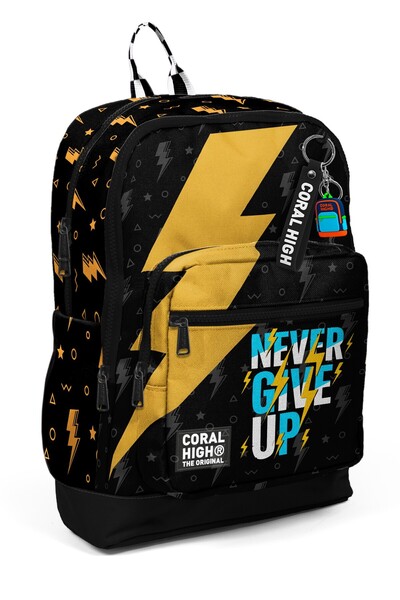 Coral High Kids Black Never Give up Patterned School Backpack 33220