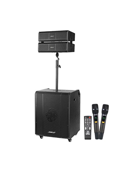 SHILE SL-9 400W Aktif Kule Ses Sistemi 2 Adet Kablosuz Mikrofonlu Tekerlekli ...