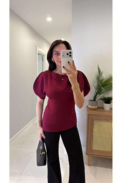 BİRCANÇİL Pusla klaret crvena Sa detaljem rukava bluza