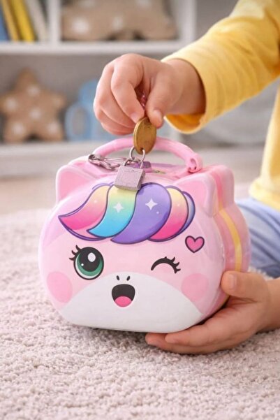 ASLI KİRAZ JEWERLY Kulplu Metal Kilitli Kumbara Kedi(Göz Kırpan)