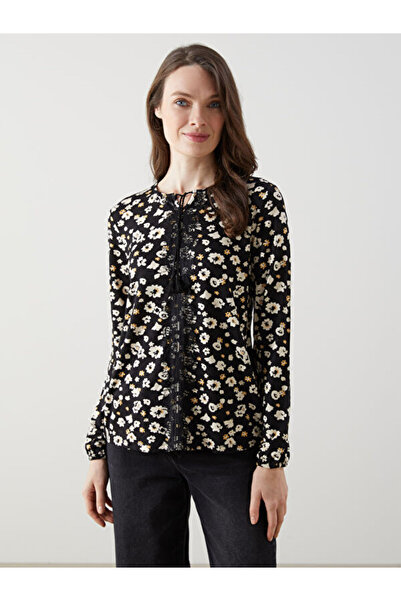 LC Waikiki بلوزة نسائية مزينة بالزهور وياقة روبا مربوطة من UZG STORE