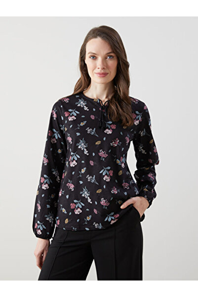 LC Waikiki بلوزة نسائية مزينة بالزهور وياقة روبا مربوطة من UZG STORE